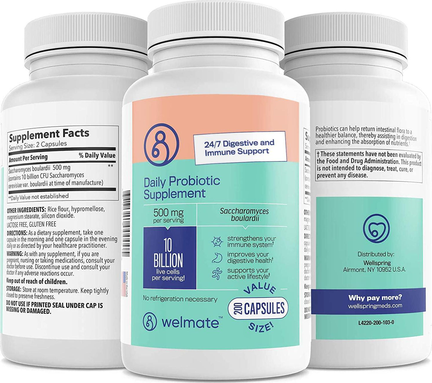 Saccharomyces Boulardii | Strengthens Immune System | 200 Capsules | Daily Probiotic Supplement | 10 Billion CFU