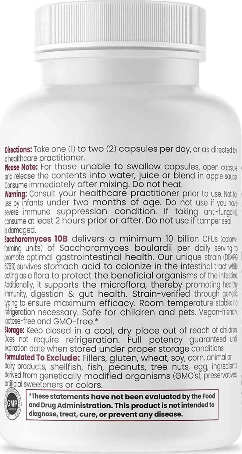 Saccharomyces Boulardii (10 Billion CFU Per Serving) - 120 “Acid Resistant” VCaps | Patented and Clinically Studied Strain | Antibiotic Resistant -Lactose Free | Pharmaceutical Grade | Zero Fillers