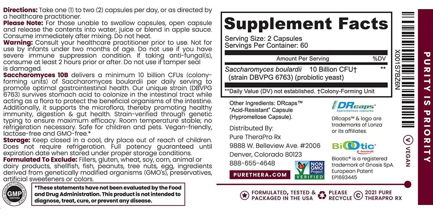 Saccharomyces Boulardii (10 Billion CFU Per Serving) - 120 “Acid Resistant” VCaps | Patented and Clinically Studied Strain | Antibiotic Resistant -Lactose Free | Pharmaceutical Grade | Zero Fillers