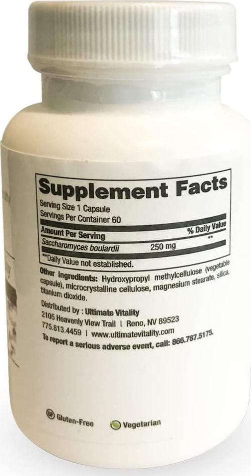 Saccharomyces Boulardii - Probiotic Supplement for Digestive Health, DNA Verified of Saccharomyces boulardii, Lactose Free, Dairy Free Acid Resistant, Shelf-Stable, Hypoallergenic (60 Capsules)