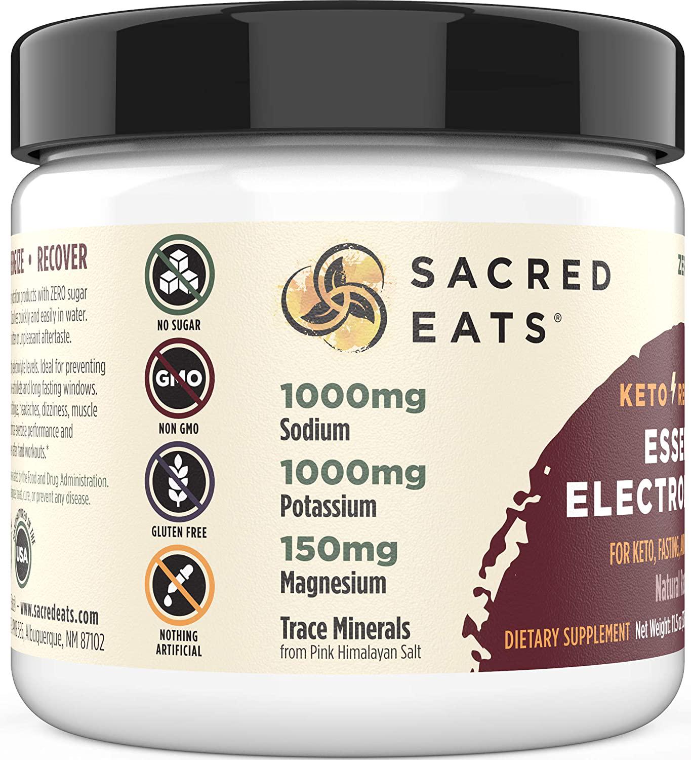 Sacred Eats Keto Electrolyte Powder and Hydration Supplement | 1000mg Potassium and Sodium, 150mg Magnesium | No Sugar and Stevia, Sweetened with Monk Fruit Only | Natural Raspberry Lemon (30 Servings)