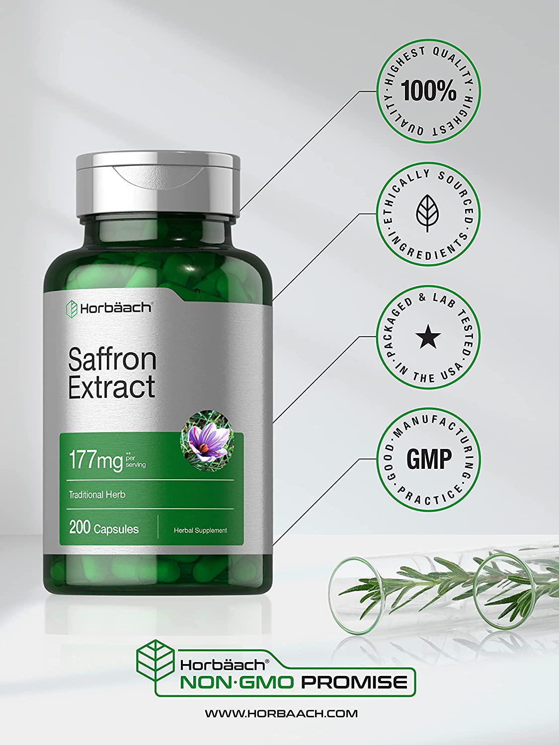 Saffron Extract Capsules | 177 mg 200 Count | Non-GMO, Gluten Free Supplement | by Horbaach