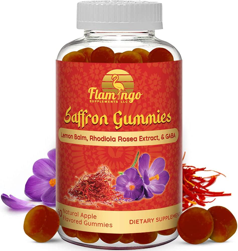 Saffron Extract Gummies- Saffron Supplement Enhanced with Rhodiola Rosea Extract, Lemon Balm and GABA- Nootropic, Improve Mood, Control Appetite, Help PMS, Antioxidant- 60 Apple Flavored Gummies