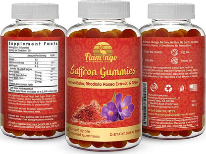 Saffron Extract Gummies- Saffron Supplement Enhanced with Rhodiola Rosea Extract, Lemon Balm and GABA- Nootropic, Improve Mood, Control Appetite, Help PMS, Antioxidant- 60 Apple Flavored Gummies