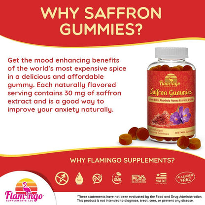 Saffron Extract Gummies- Saffron Supplement Enhanced with Rhodiola Rosea Extract, Lemon Balm and GABA- Nootropic, Improve Mood, Control Appetite, Help PMS, Antioxidant- 60 Apple Flavored Gummies