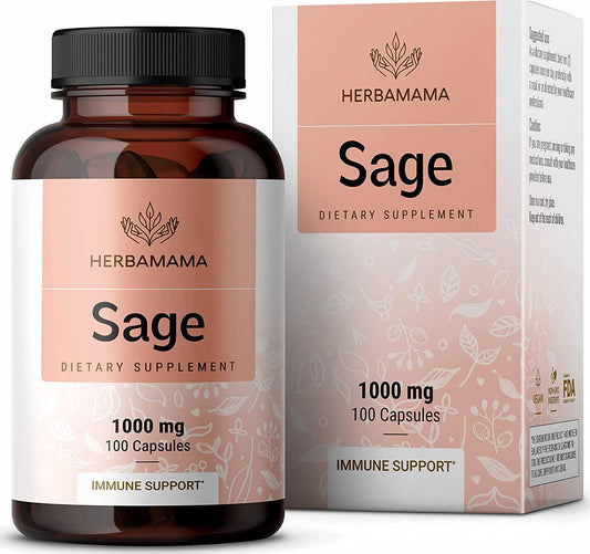 Sage 100 Capsules 500 mg | Filled with Organic Sage Leaf | Gut Health and Digestive Function | Brain Function | Non-GMO