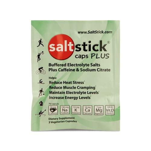 SaltStick Caps Plus, Electrolyte Replacement Capsules with Caffeine and Sodium Citrate for Rehydration, Youth and Adult Athletes, Hiking, Camping, and Sports Recovery, Box of 24 Packets, 3 Caps Each