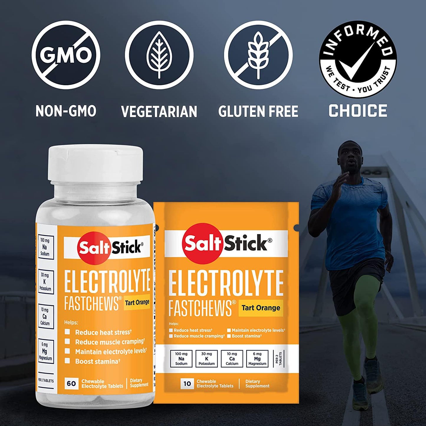 SaltStick FastChews, Electrolyte Replacement Tablets for Rehydration, Exercise, Hiking and Sports Recovery, 12 Packets of 10 FastChews Tablets, Orange