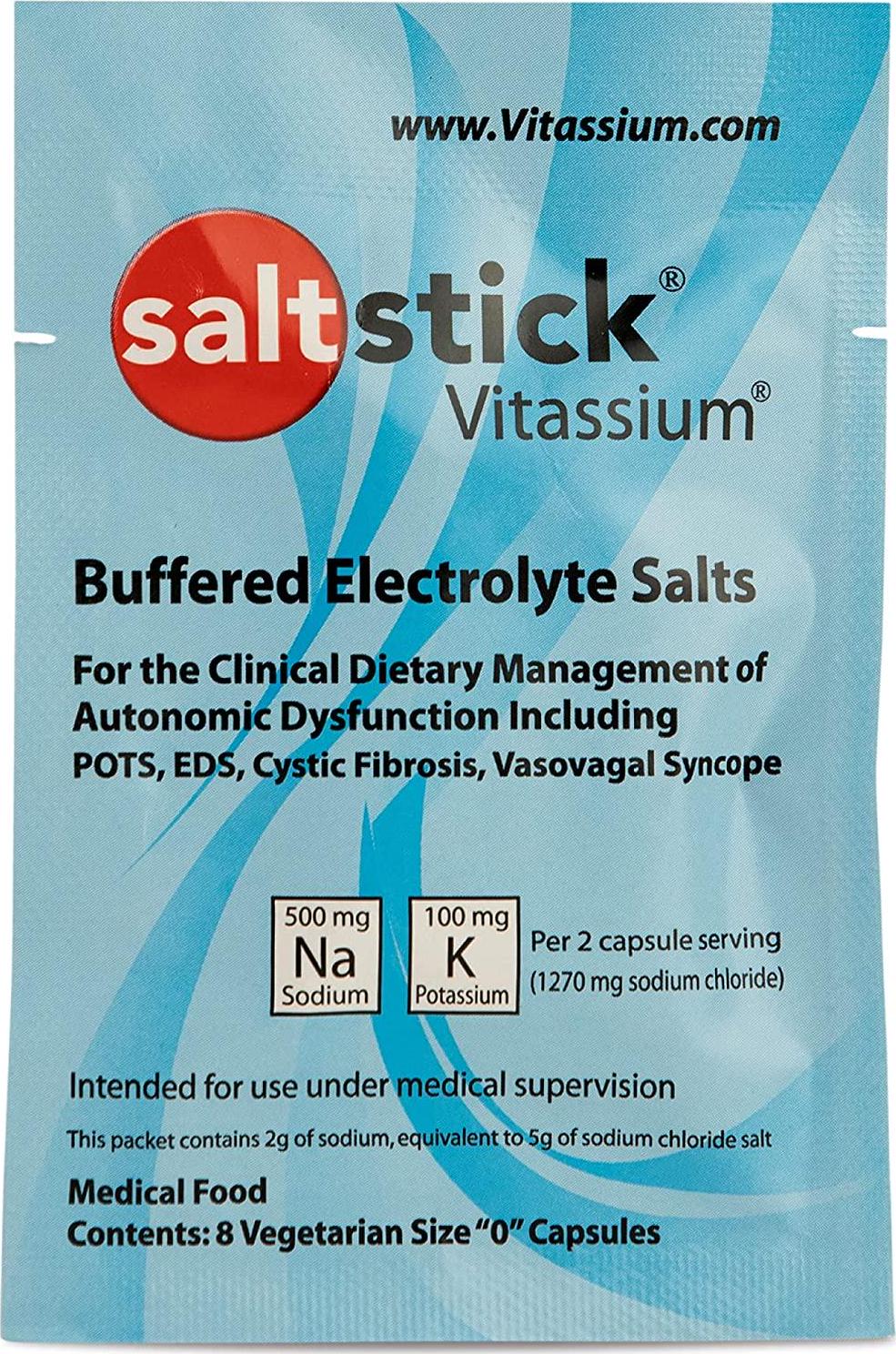 SaltStick Vitassium, Buffered Electrolyte Supplement Salt Capsules, SaltSticks with Electrolytes for Sodium and Potassium Replenishment, 30 Packets