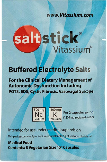 SaltStick Vitassium, Buffered Electrolyte Supplement Salt Capsules, SaltSticks with Electrolytes for Sodium and Potassium Replenishment, 30 Packets