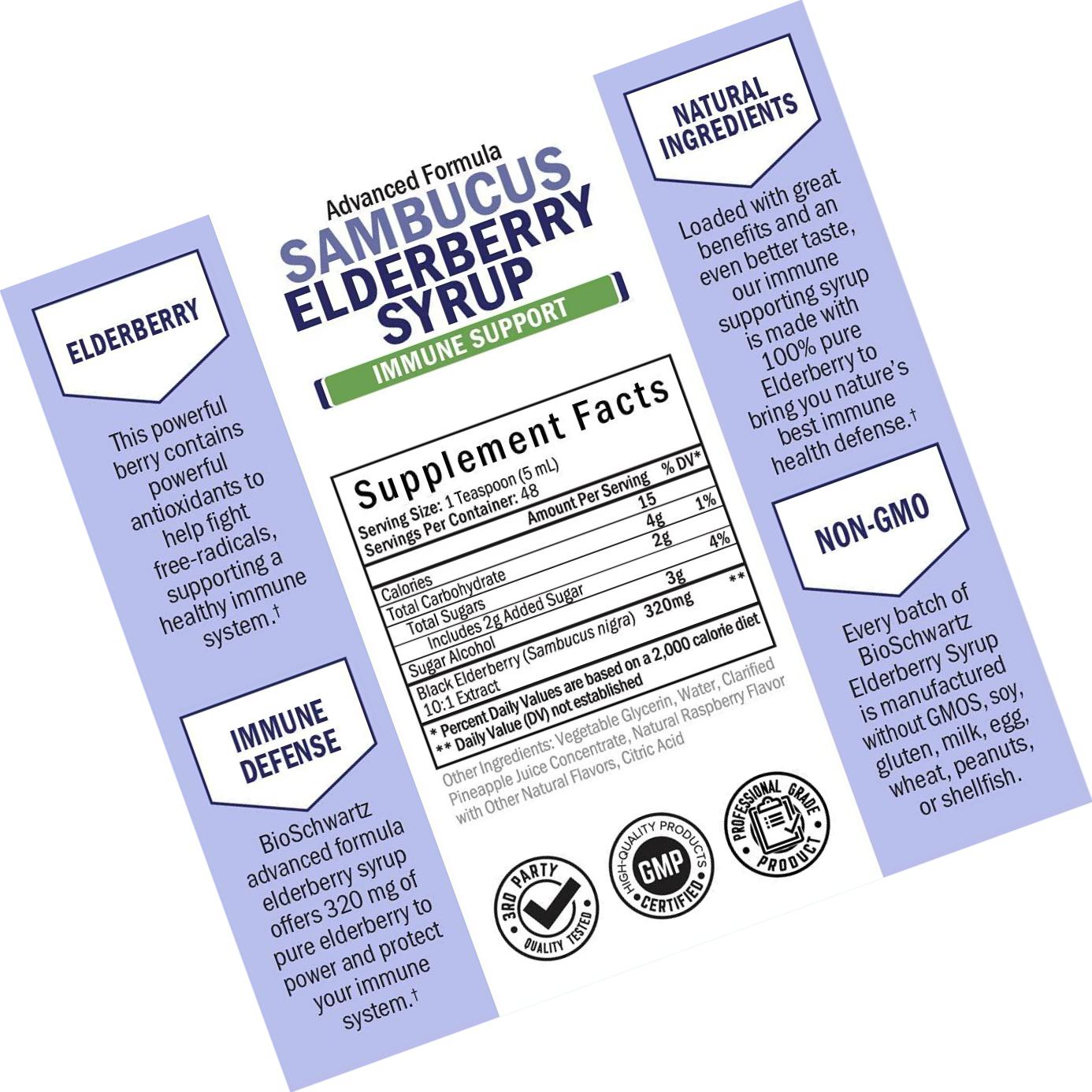 Sambucus Black Elderberry Syrup - Powerful Antioxidant for Daily Immune Support - 100% Pure Advanced Formula - Non-GMO and Vegan - Great Tasting - for Kids and Adults - 8 Ounce Bottle