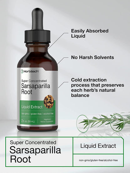 Sarsaparilla Root Liquid Extract | 2 fl oz | Alcohol Free | Vegetarian, Non-GMO and Gluten Free | by Horbaach