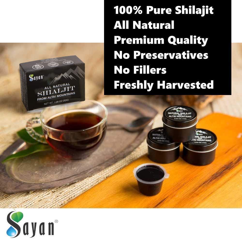 Sayan Pure Authentic Altai Shilajit Organic Fulvic Acid Supplement And Trace Minerals For Detox, Immune + Energy Support Genuine, High Efficacy Resin For Women And Men, 4 Month Supply