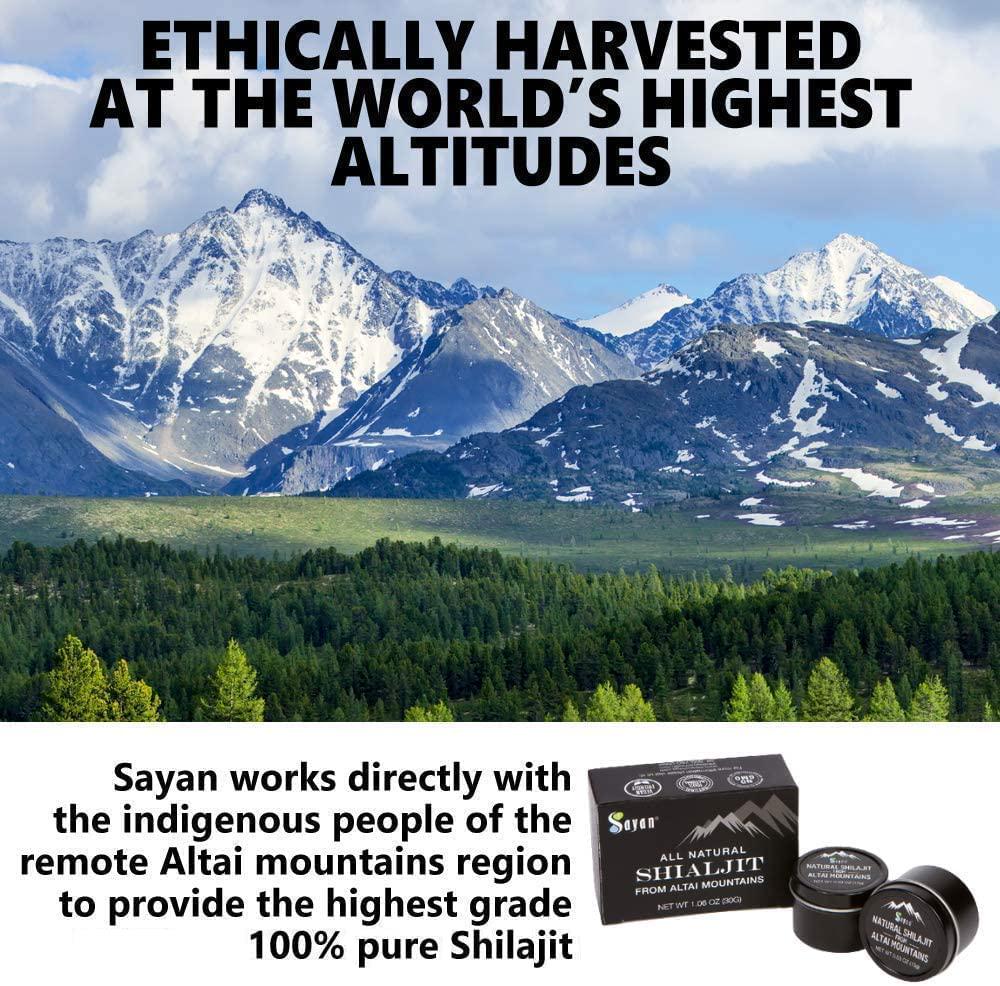Sayan Pure Authentic Altai Shilajit Organic Fulvic Acid Supplement And Trace Minerals For Detox, Immune + Energy Support Genuine, High Efficacy Resin For Women And Men, 4 Month Supply