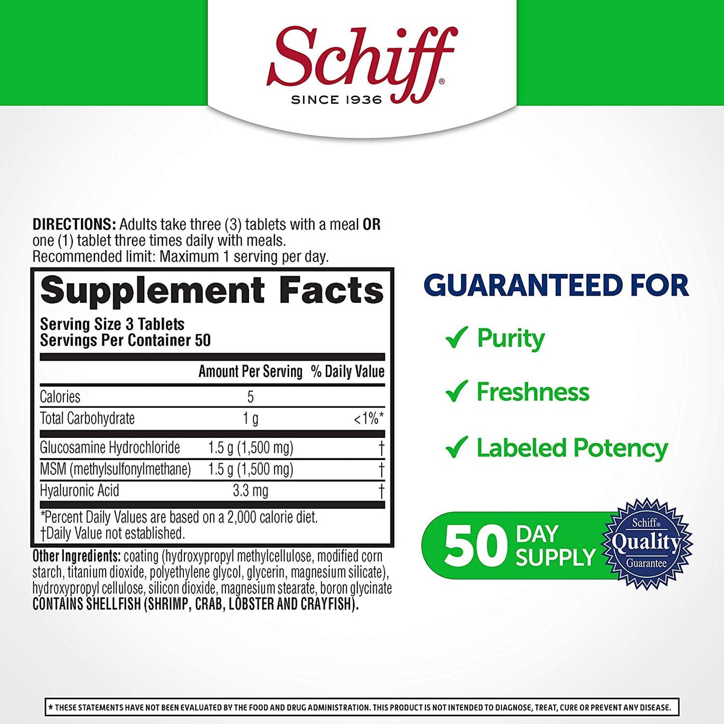 Schiff Glucosamine 1500mg Plus MSM and Hyaluronic Acid, 150 Tablets - Joint Supplement (Pack of 5)