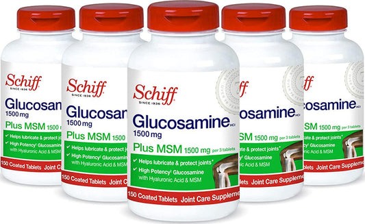 Schiff Glucosamine 1500mg Plus MSM and Hyaluronic Acid, 150 Tablets - Joint Supplement (Pack of 5)