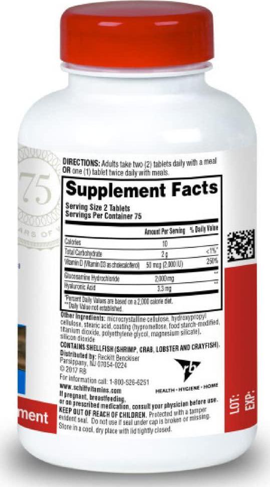 Schiff Glucosamine 2000mg with Vitamin D3 and Hyaluronic Acid, 150 tablets - Joint Supplement