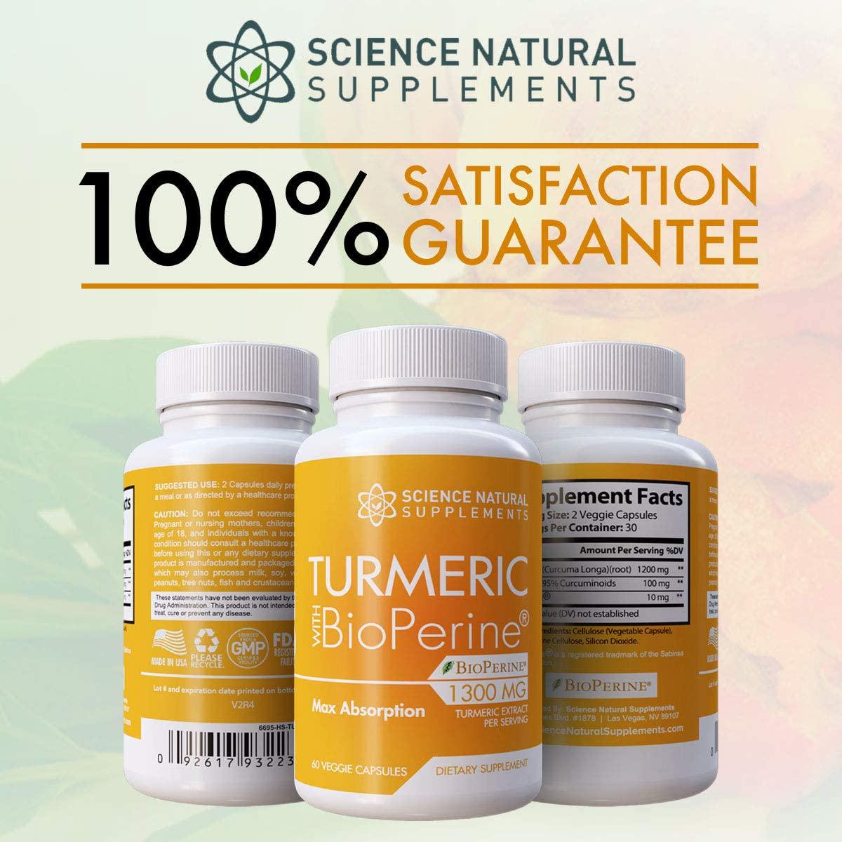 Science Natural Supplements: Turmeric Capsules with Curcumin and Bioperine Black Pepper Extract - 60 Veggie Caps - Anti Inflammatory for Joint Health with 95% Curcuminoids - Max Absorption Formula