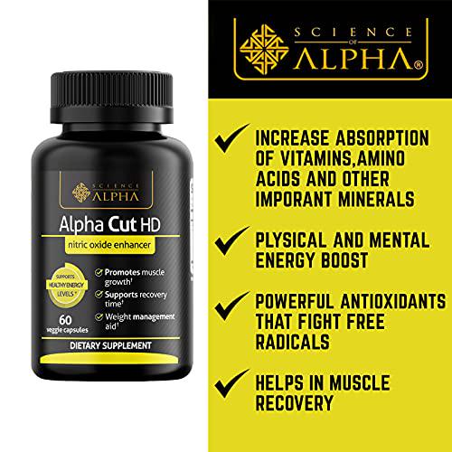 Science of Alpha - Alpha Cut HD L-Arginine Pre-Workout Supplement - Nitric Oxide Booster for Muscle Growth, Vascularity and Energy - Essential Amino Acids to Support Physical Endurance - 60 Capsules