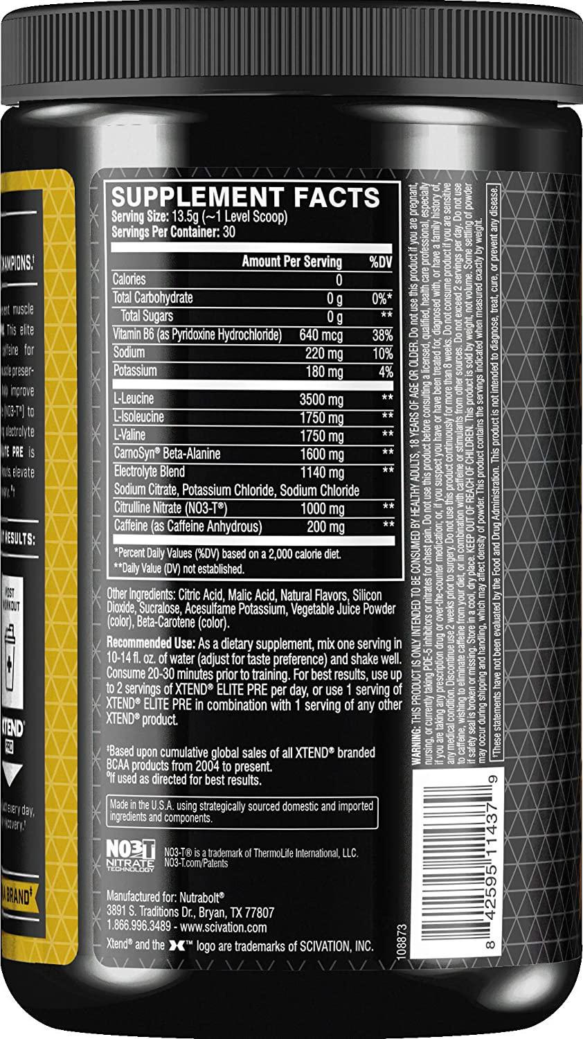 Scivation XTEND Elite Pre BCAA Powder Anti-Catabolic Pre Workout Drink with Branched Chain Amino Acids BCAAs, 30 Servings, Watermelon Explosion,(Pack of 1) 14.286 Ounce