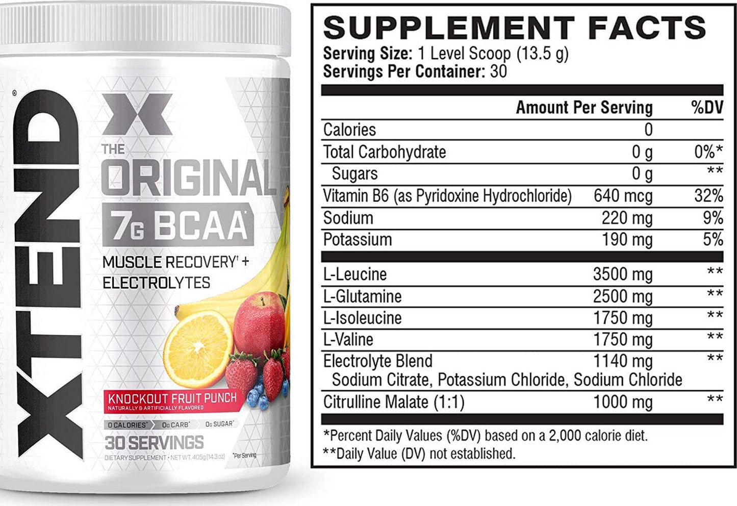 Scivation Xtend BCAA Powder, Branched Chain Amino Acids, BCAAs, Fruit Punch, 30 Servings