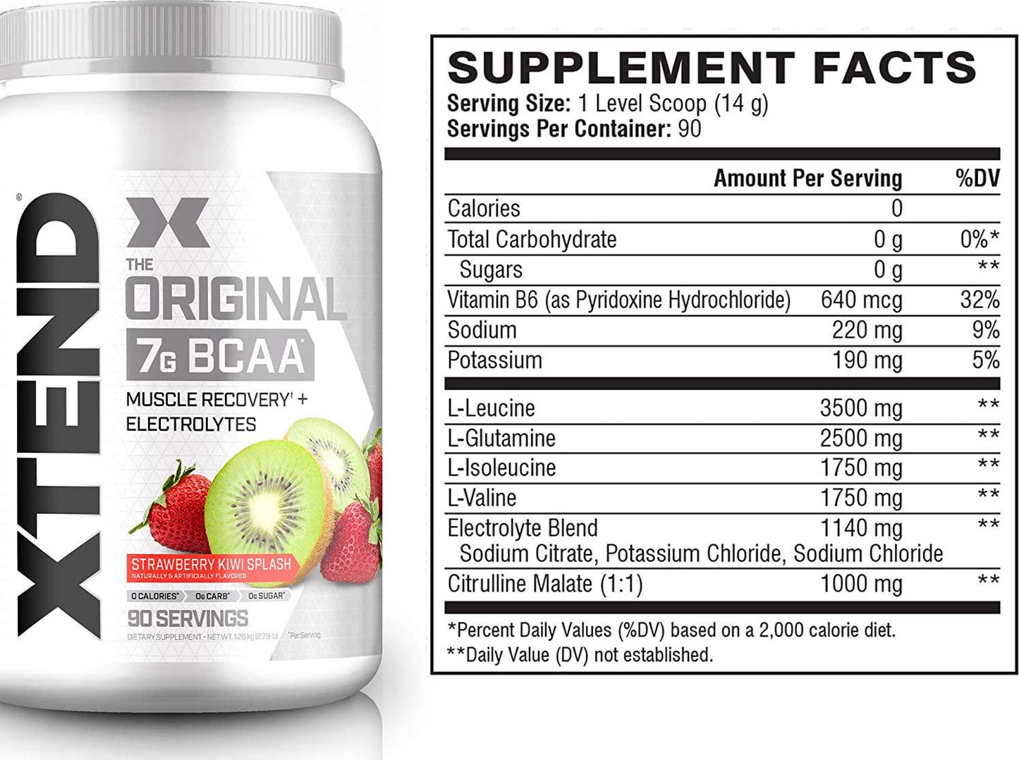 Scivation Xtend BCAA Powder, Branched Chain Amino Acids, BCAAs, Strawberry Kiwi, 90 Servings