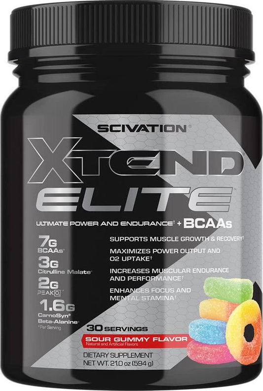 Scivation Xtend Elite Bcaa Powder Sour Gummy | Sugar Free Post Workout Muscle Recovery Drink with Amino Acids | 7g bcaas for Men and Women | 30 Servings