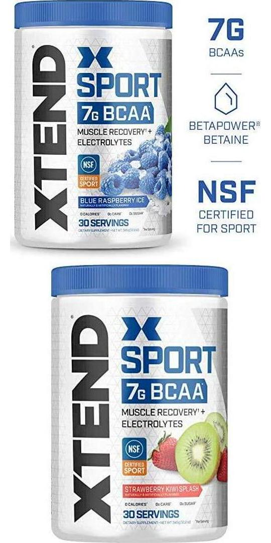 Scivation Xtend Hydrasport BCAA Powder, Branched Chain Amino Acids, BCAAs, Zero Sugar Electrolyte Drink Powder + Hydration, Blue Raspberry and Strawberry Kiwi, 30 Servings Twin Pack