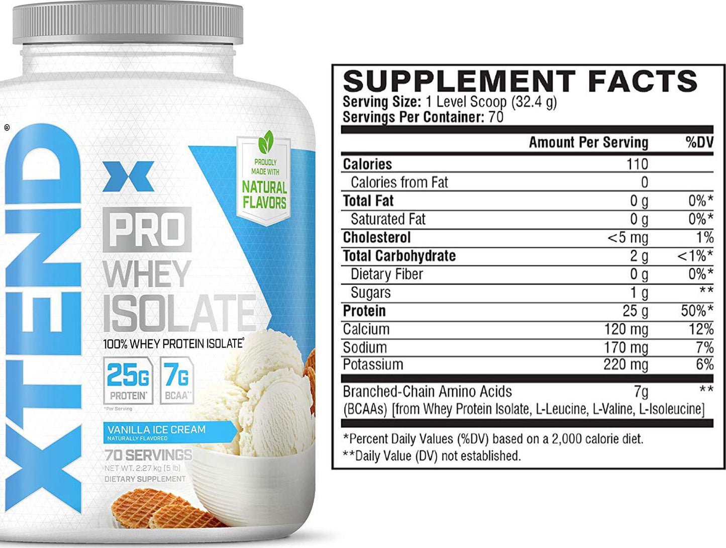 Scivation Xtend Pro, 100% Whey Protein Isolate Powder, Vanilla Ice Cream, 2.27kg