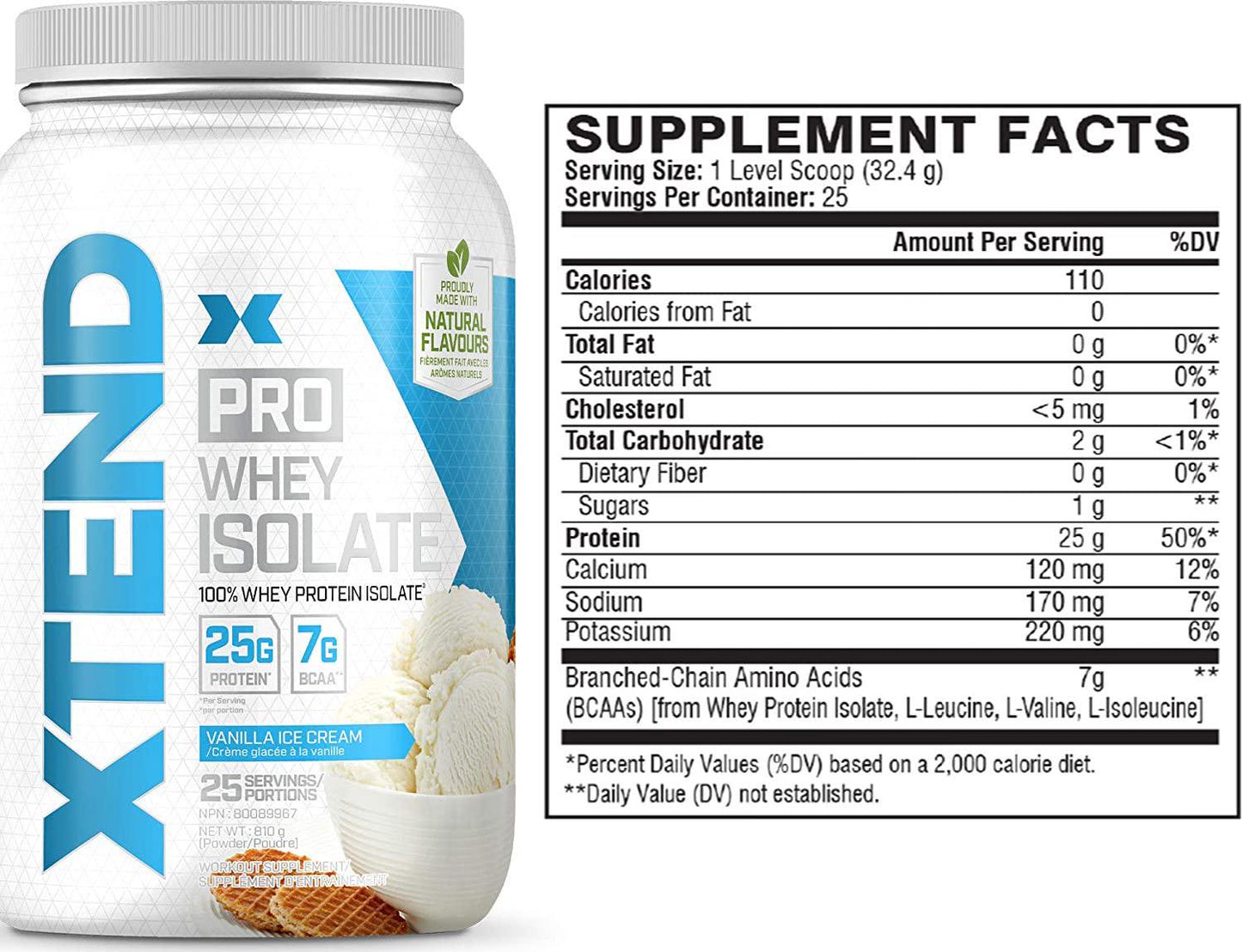 Scivation Xtend Pro, 100% Whey Protein Isolate Powder, Vanilla Ice Cream, 810g