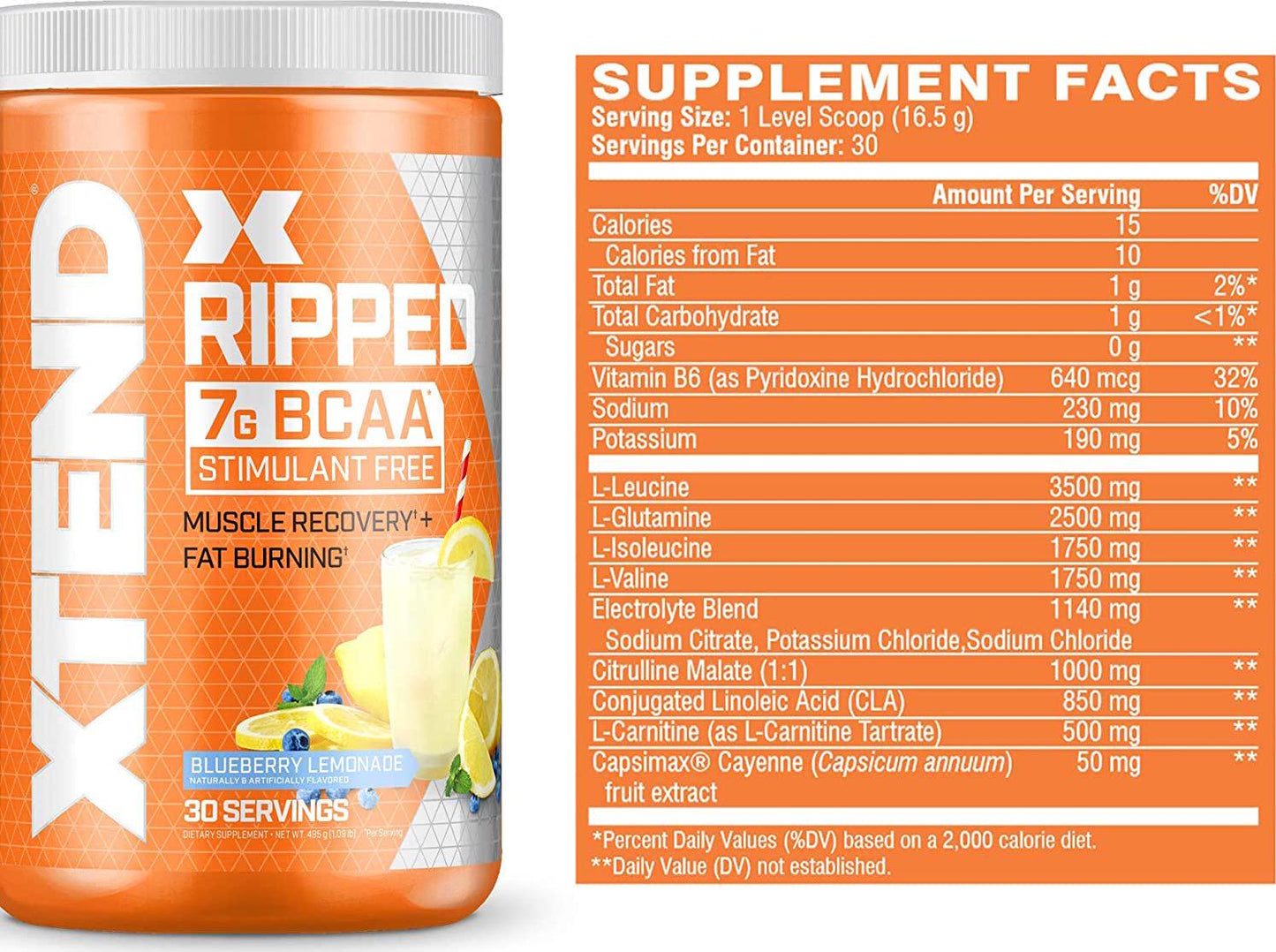 Scivation Xtend Ripped BCAA Powder, Branched Chain Amino Acids, BCAAs, Blueberry Lemonade, 30 Servings