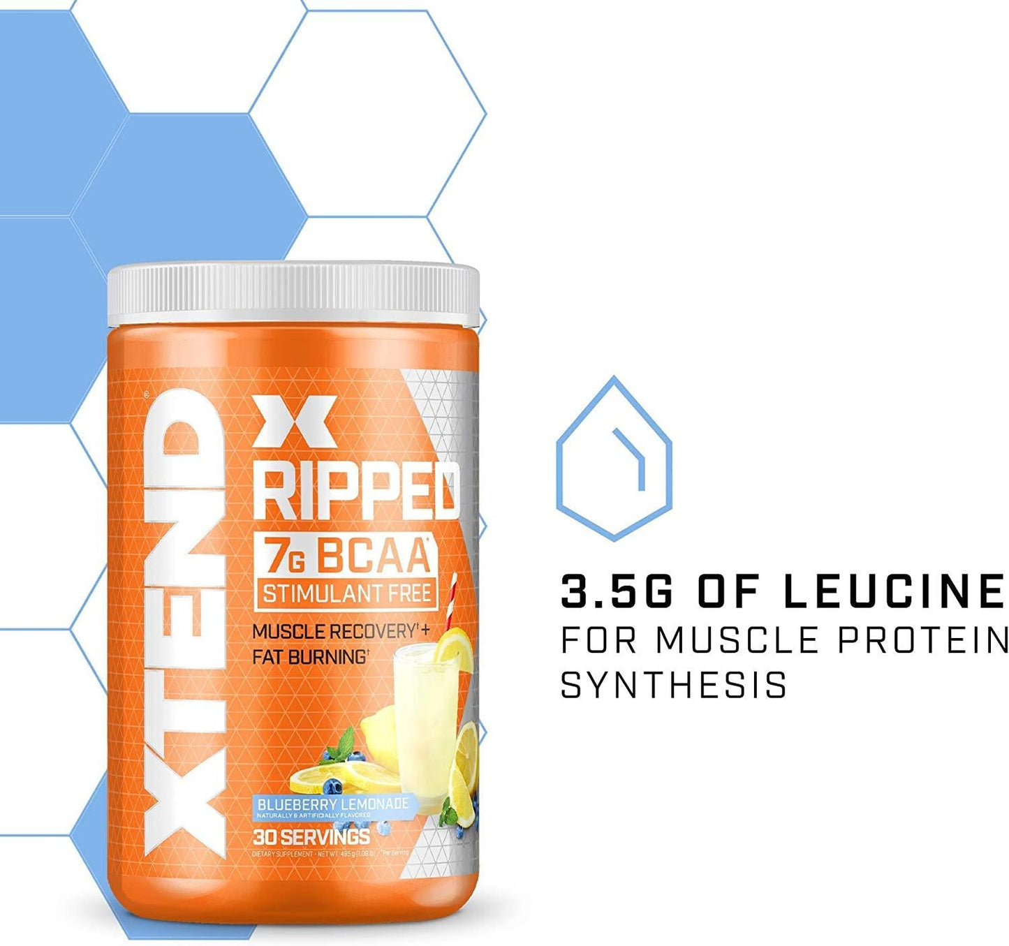 Scivation Xtend Ripped BCAA Powder, Branched Chain Amino Acids, BCAAs, Blueberry Lemonade, 30 Servings