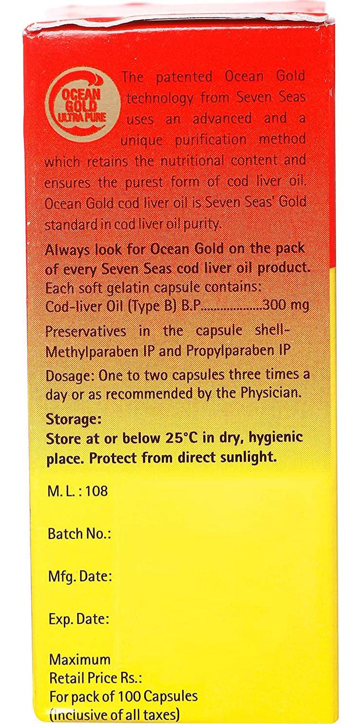 Seacod Cod-liver Oil Capsules ,Omega-3 Fatty Acid, Vitamin A, Vitamin D 100 Capsules
