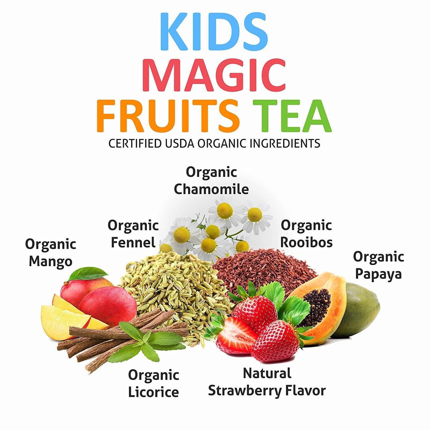 Secrets Of Tea Kids Magic Tea for kids better sleep, Better Digestion... - Natural USDA Organic Caffeine-Free Healthy Herbal Drink for Children, Toddlers - Fruits Flavor - Up to 40 Servings - 20 Count(1 Pack)
