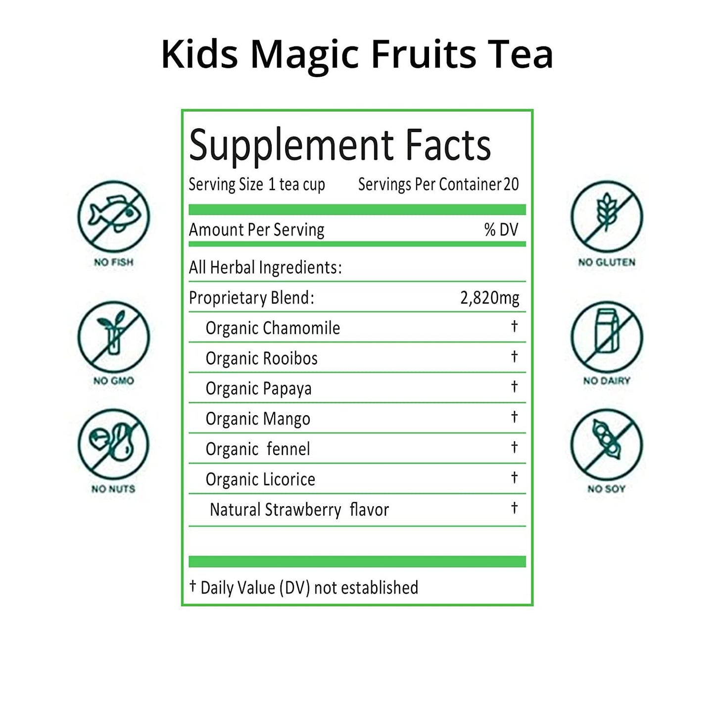 Secrets Of Tea Kids Magic Tea for kids better sleep, Better Digestion... - Natural USDA Organic Caffeine-Free Healthy Herbal Drink for Children, Toddlers - Fruits Flavor - Up to 40 Servings - 20 Count(1 Pack)