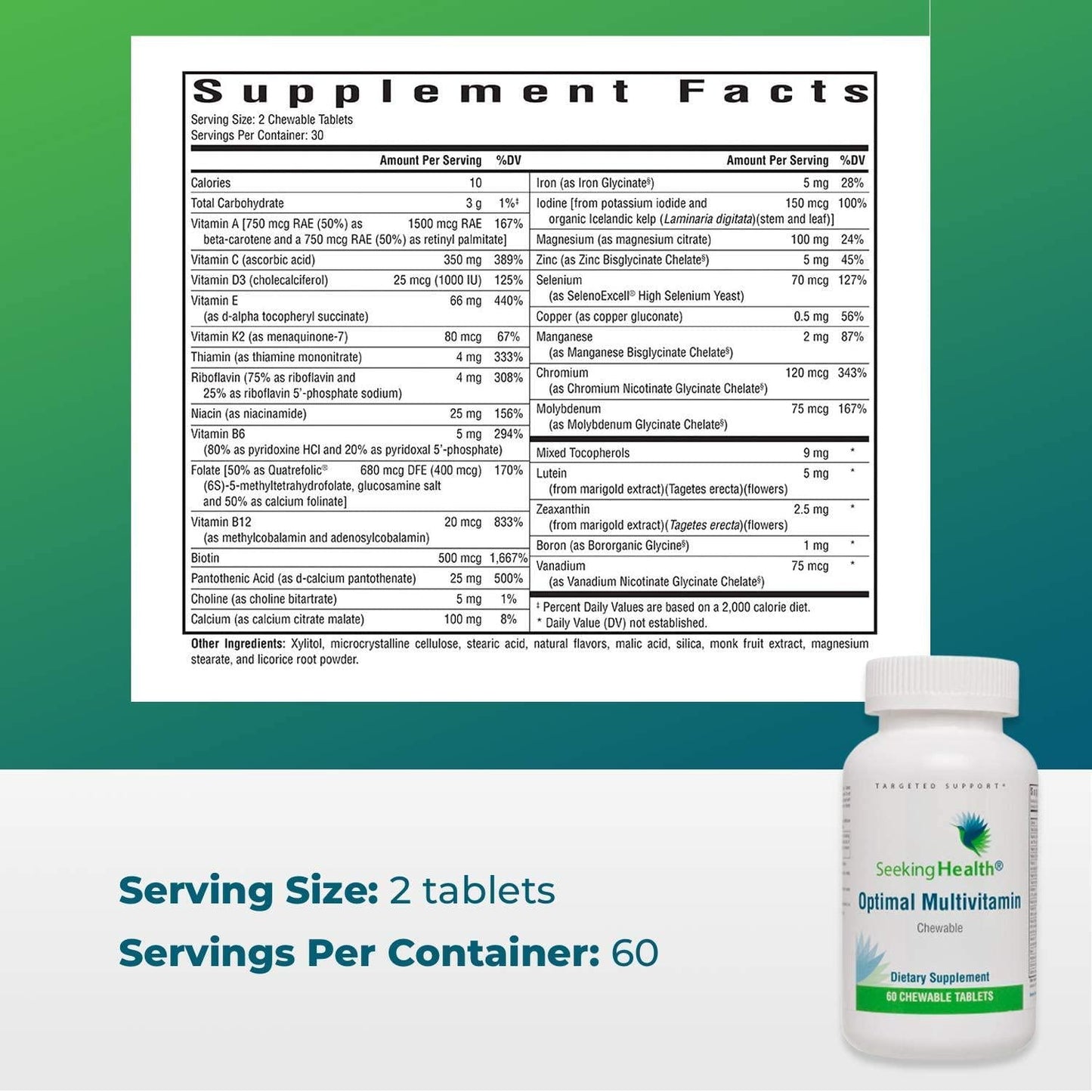 Seeking Health | Optimal Multivitamin | 60 Tablets | Mens Vitamins | Womens Vitamins | Daily Multivitamin Chewable Multivitamin | Multivitamin for Men | Multivitamin for Women