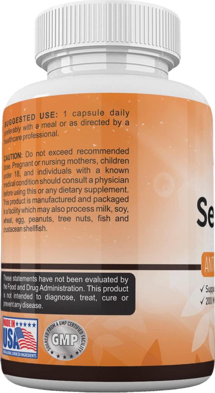 Selenium Thyroid Support Supplement L-selenomethionine Vegan-Friendly Supplement Supports Thyroid, Cardiovascular Health and Immune System for Women and Men 200mcg 100 Capsules by Amate Life