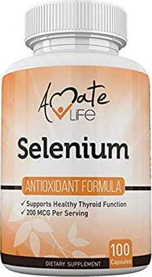 Selenium Thyroid Support Supplement L-selenomethionine Vegan-Friendly Supplement Supports Thyroid, Cardiovascular Health and Immune System for Women and Men 200mcg 100 Capsules by Amate Life