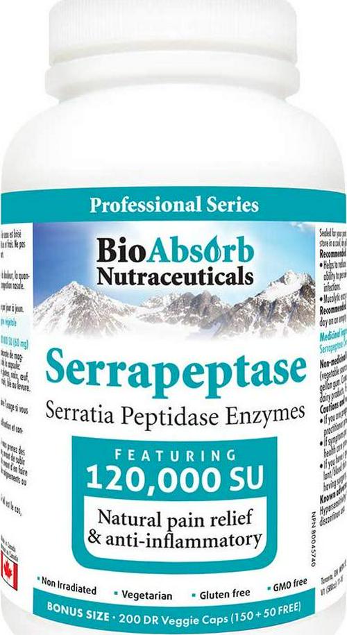 Serrapeptase Enzyme, High Potency 120000 Units (SPU), Enteric Coated. 200 Vegetarian Capsules. 200-day Supply