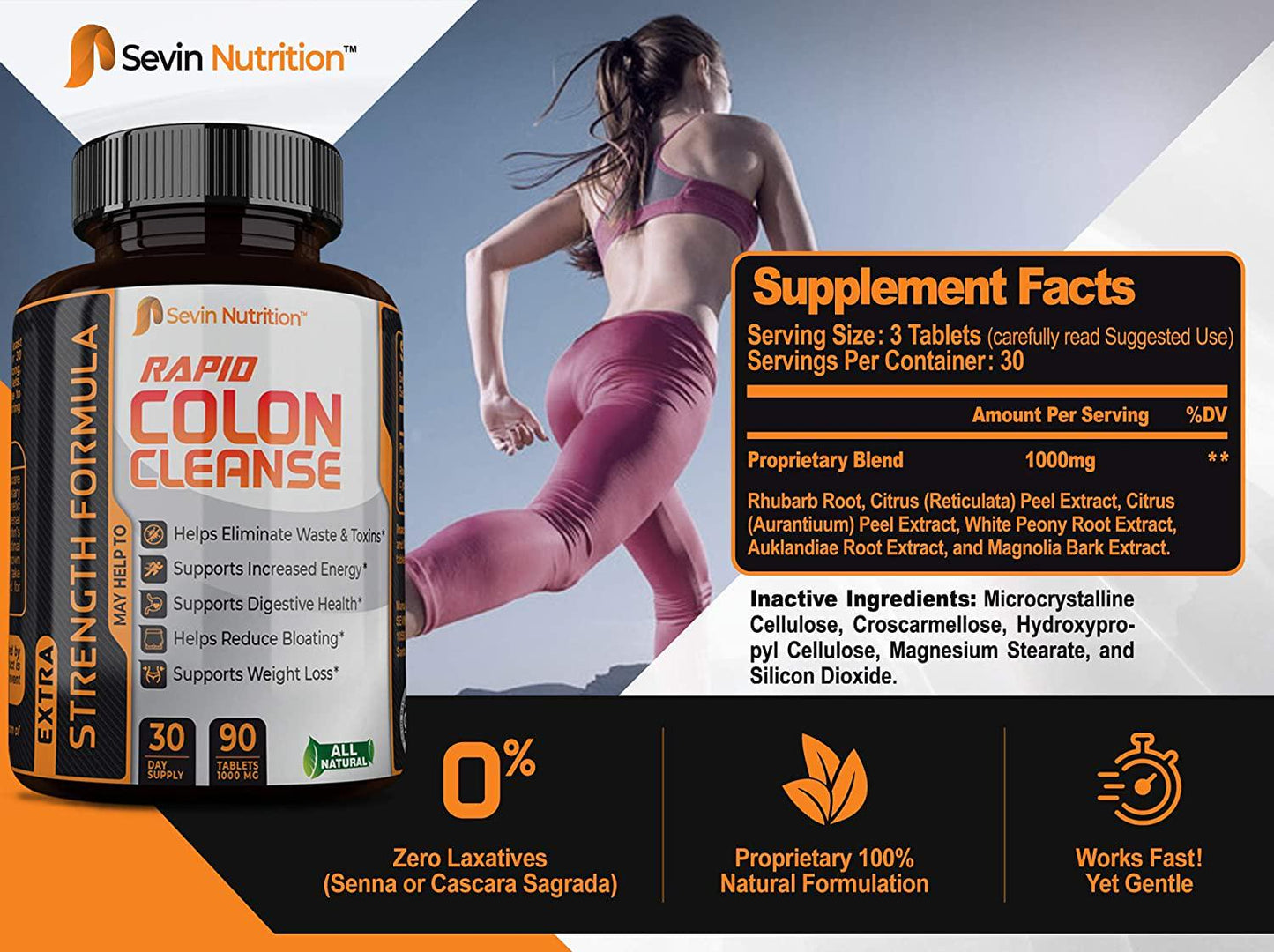 Sevin Nutrition Rapid Colon Cleanse - Colon Cleanse Detox for Men and Women for Healthy Digestive Health, Weight Loss. 30 Day Supply