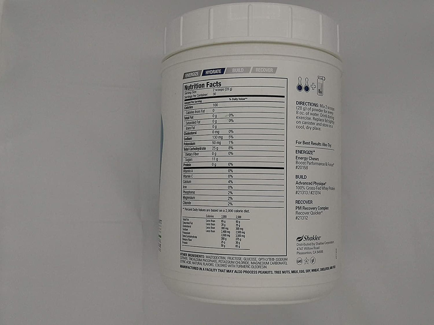 Shaklee Performance Endurance Electrolyte Lemon Lime Drink 30 Servings