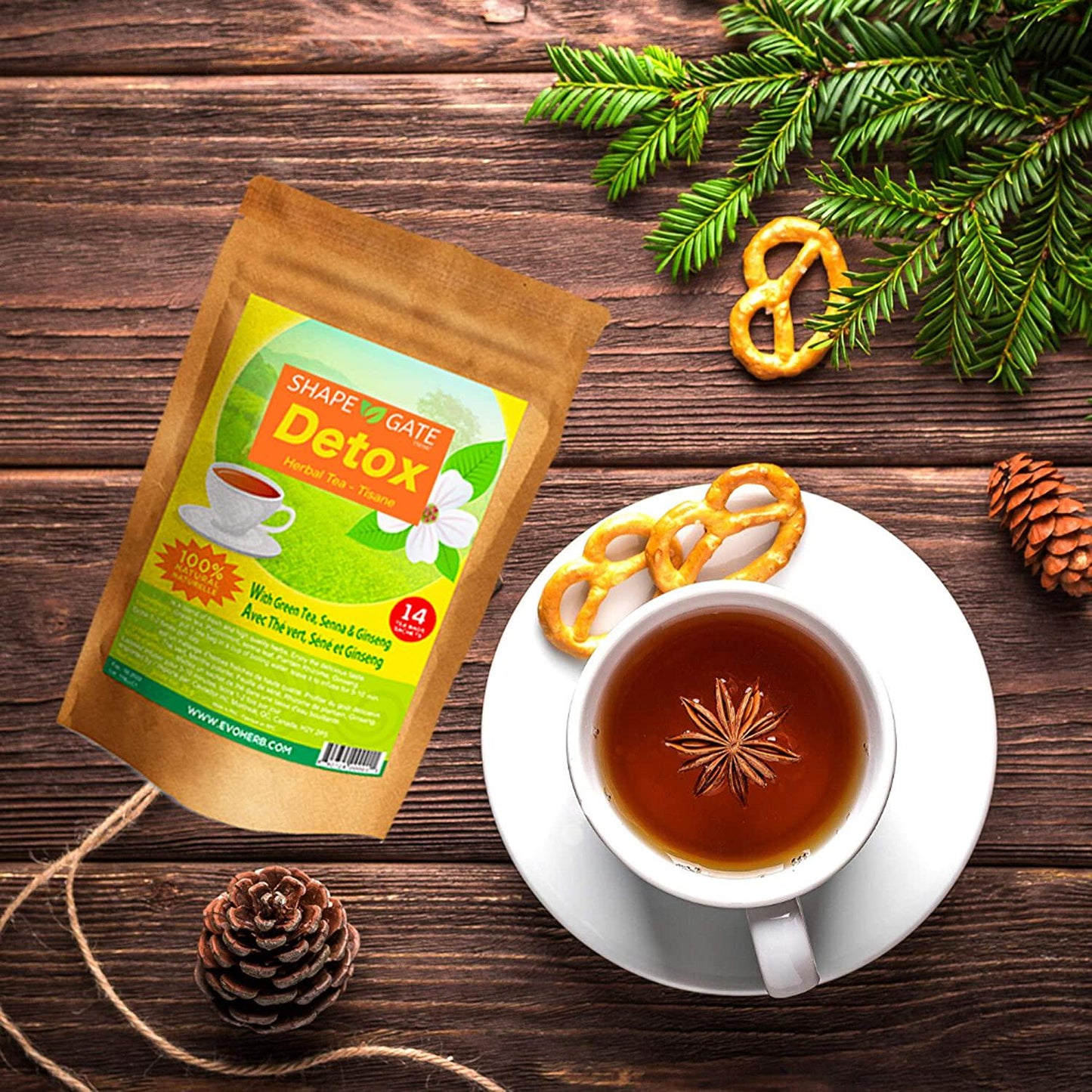 ShapeGate Skinny Detox Tea (28 Days) - for Weight Loss and Belly Fat - Colon and Body Cleanse - Constipation and Bloating Relief - Laxative Effect - Slim and Diet Tea - Green Tea + Senna + Ginseng