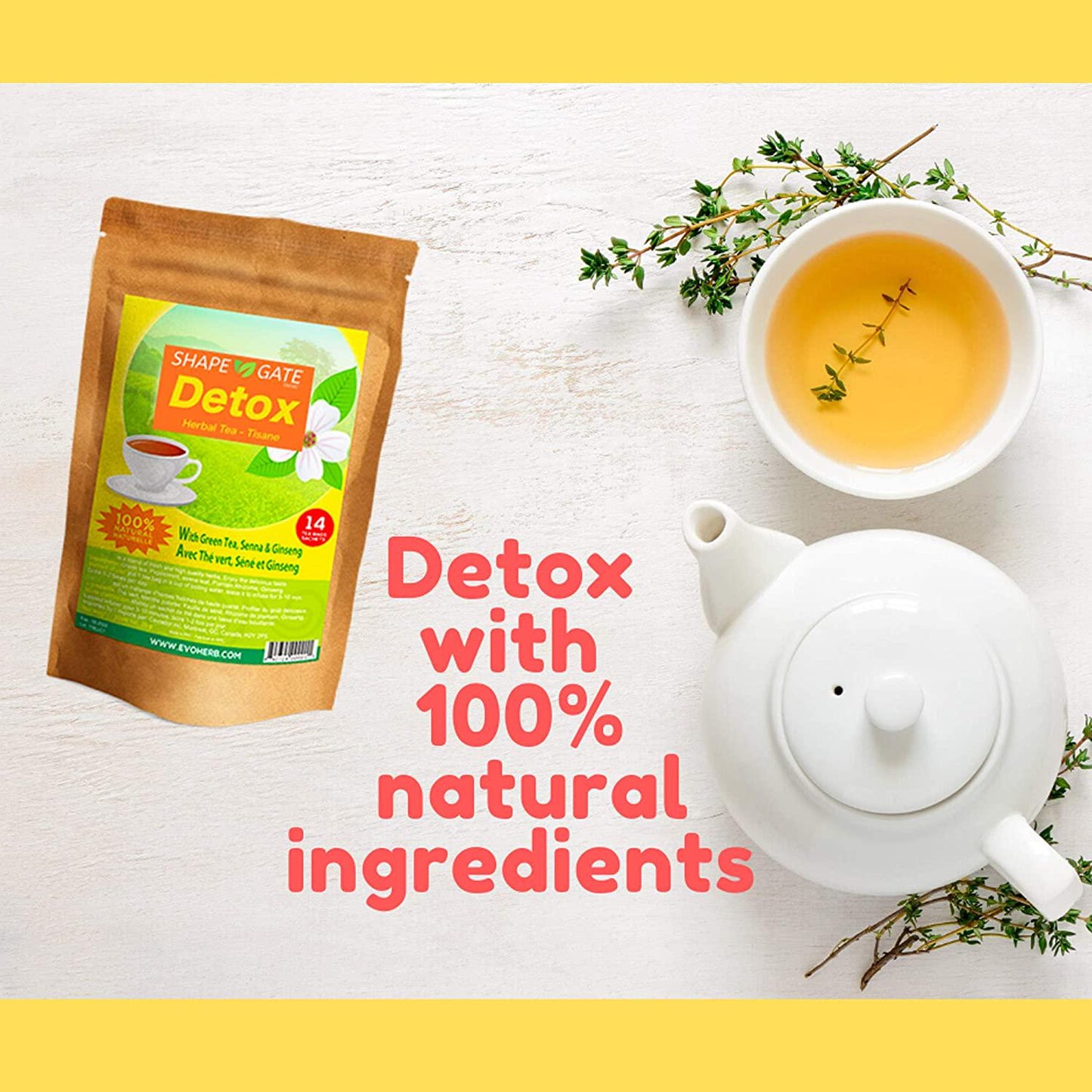 ShapeGate Skinny Detox Tea (28 Days) - for Weight Loss and Belly Fat - Colon and Body Cleanse - Constipation and Bloating Relief - Laxative Effect - Slim and Diet Tea - Green Tea + Senna + Ginseng