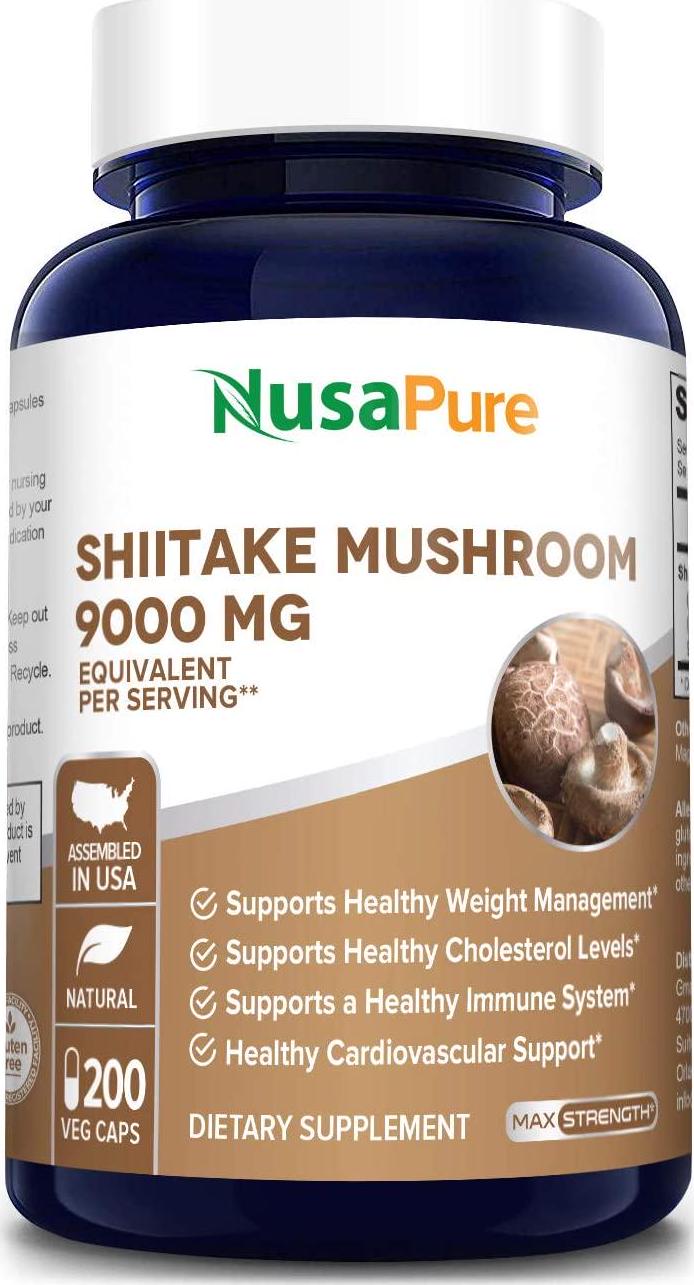 Shiitake Mushroom Extract 9000mg 200 Veggie Capsules (Non-GMO and Gluten-Free) Support for Healthy Weight and Cholesterol Levels in Already Normal Range*. Support for Healthy Immune System*