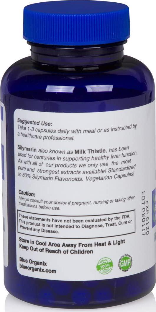 Silymarin Milk Thistle Extract 300mg Capsules, Standardized to 80% Silymarin 20:1 Ratio, Natural Pure Organic Liver Support Supplement