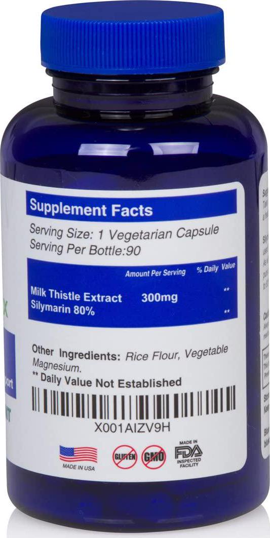 Silymarin Milk Thistle Extract 300mg Capsules, Standardized to 80% Silymarin 20:1 Ratio, Natural Pure Organic Liver Support Supplement