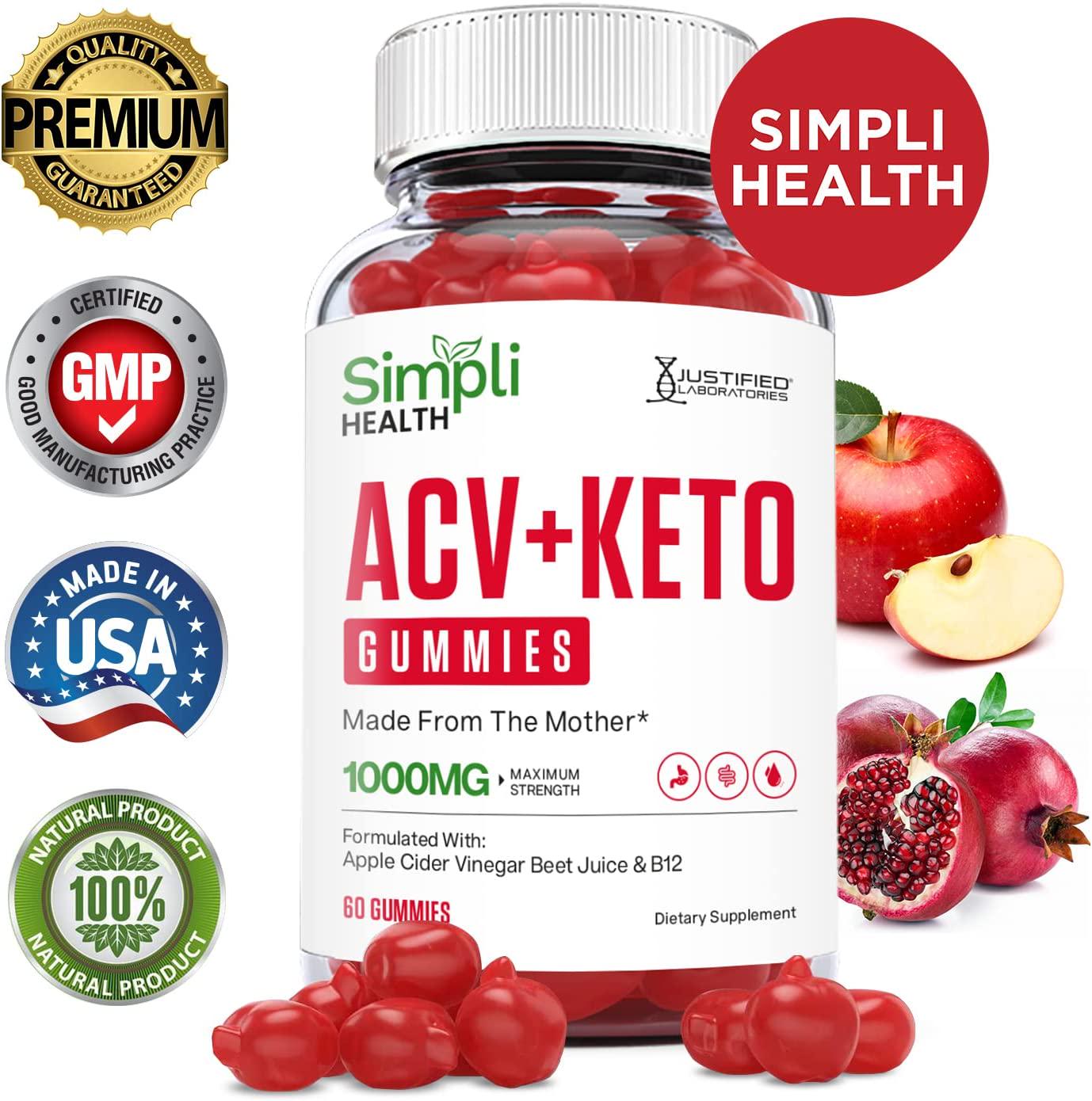 Simpli Health ACV Keto Gummies 1000MG with Pomegranate Juice Beet Root B12 60 Gummys