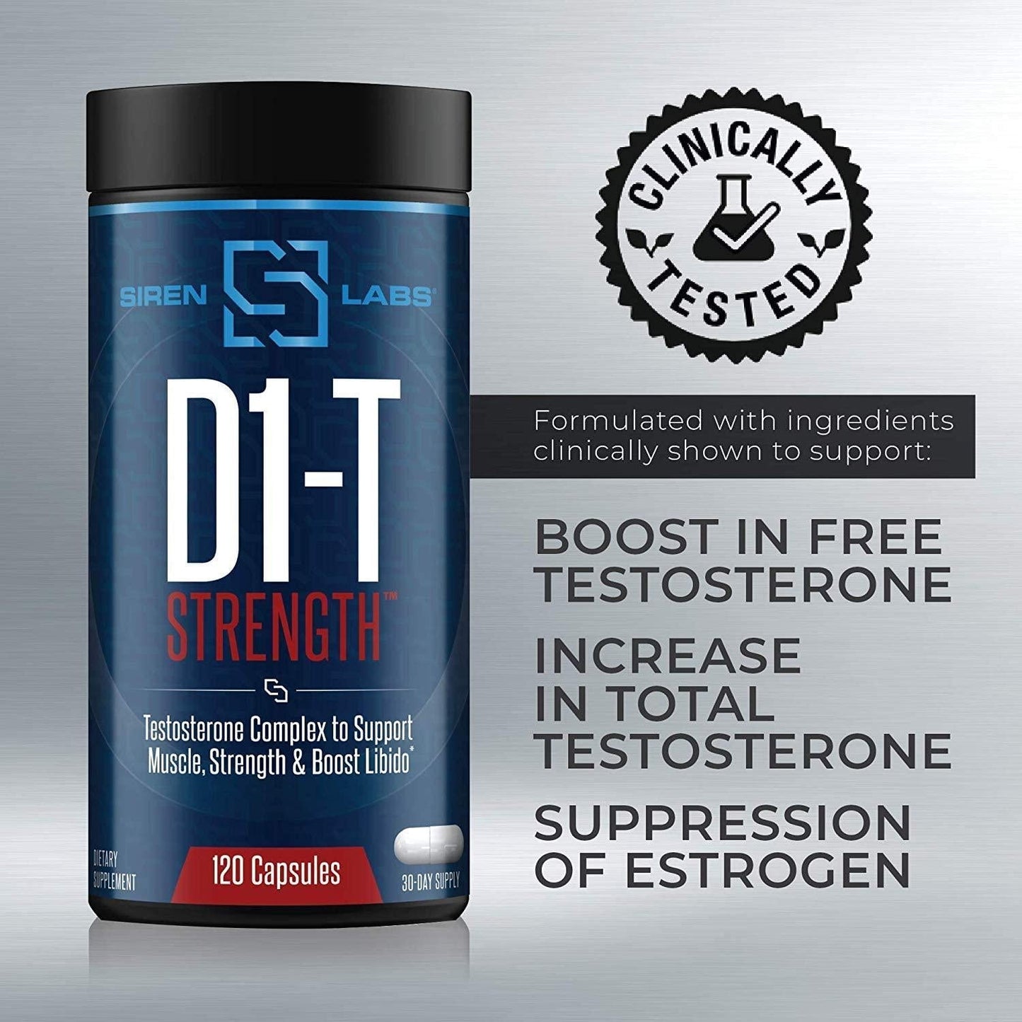 Siren Labs D1-T Strength Monster Muscle Mass-Building Testosterone Booster with D-Aspartic Acid – for a Boost and Increase in Total Testosterone Levels, Suppression of Estrogen (120 Capsules)
