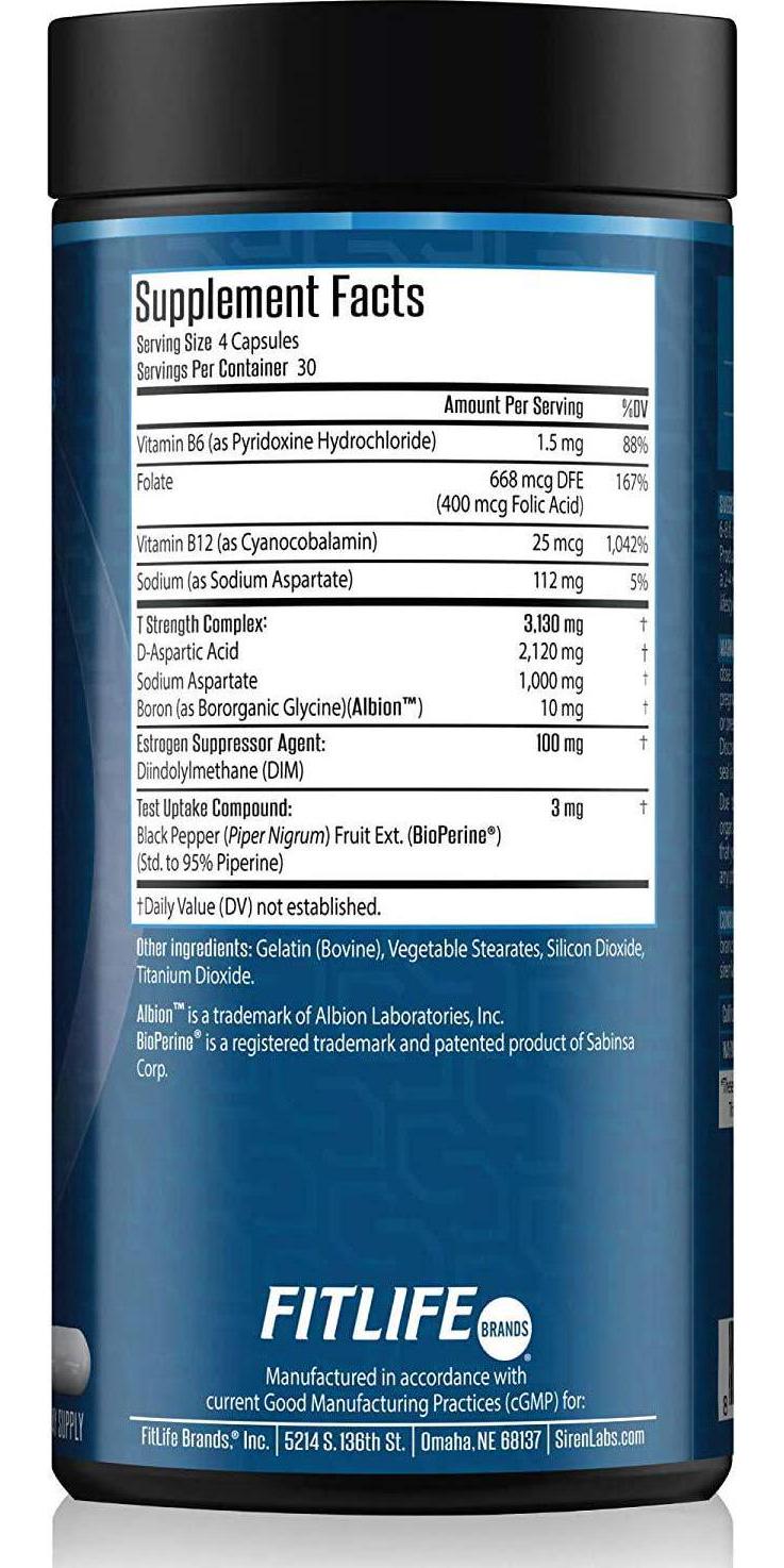 Siren Labs D1-T Strength Monster Muscle Mass-Building Testosterone Booster with D-Aspartic Acid – for a Boost and Increase in Total Testosterone Levels, Suppression of Estrogen (120 Capsules)