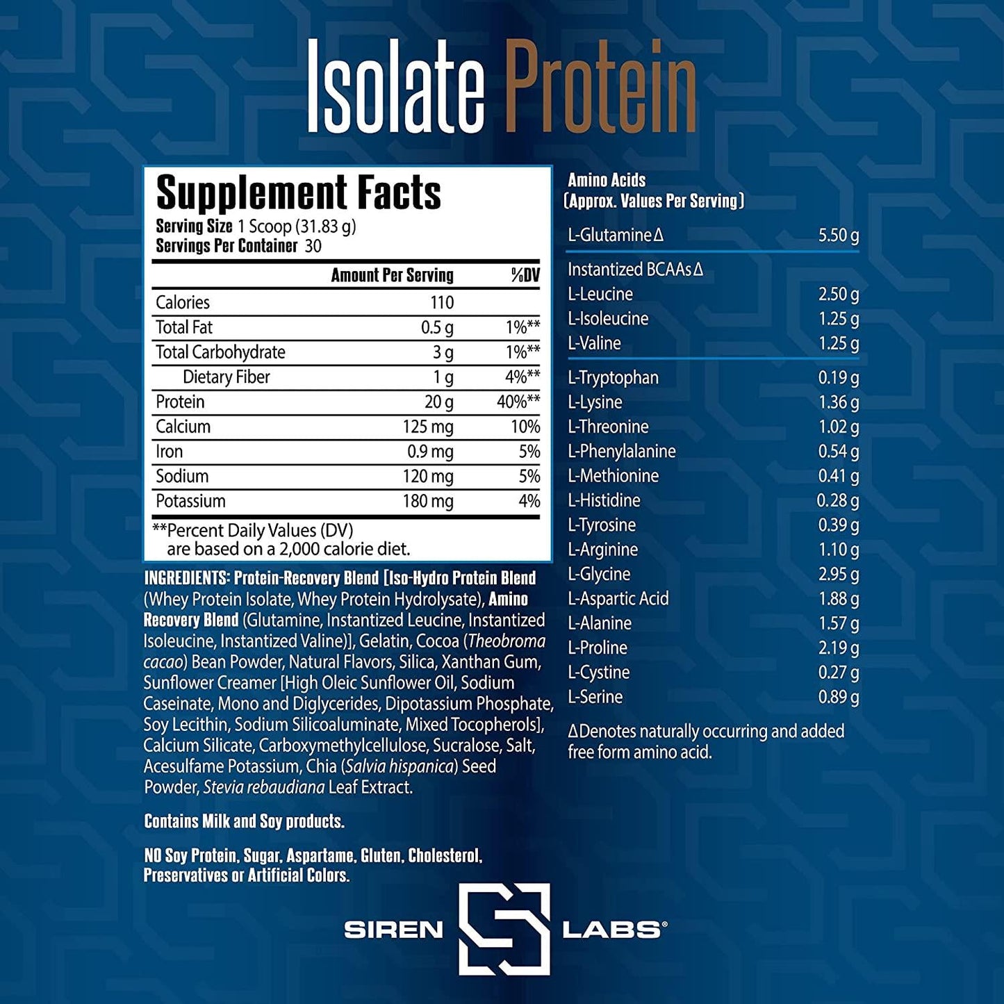 Siren Labs Isolate Premium Whey Protein Powder Keto Isolate and Hydrolysate with Amino Acids Including Glutamine for Lean Muscle Growth and Recovery - Decadent Chocolate (30 Servings)